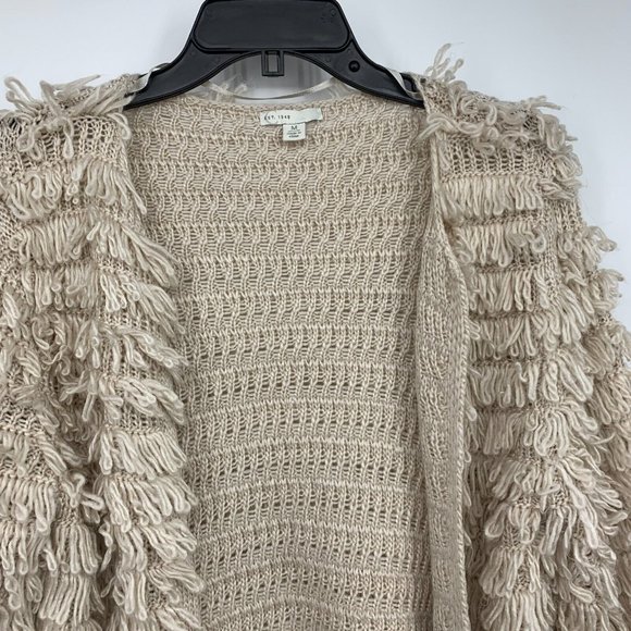 Cato Cardigan Womens Size Medium Beige Fringe Open Front Knit Boho - Picture 3 of 7